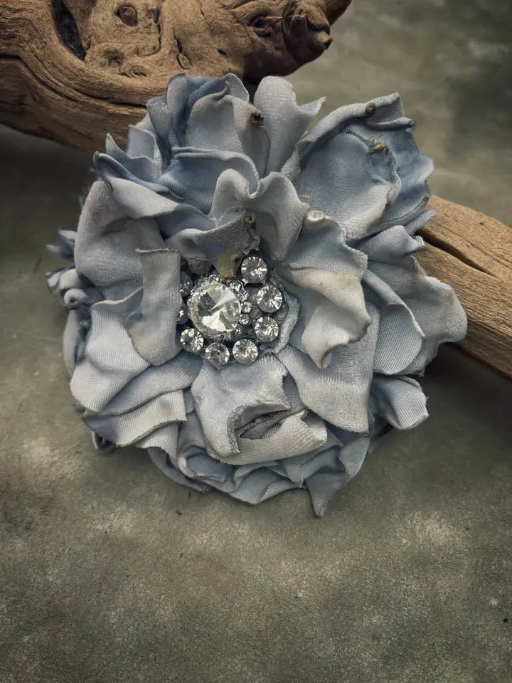 Silver / Grey - Fabric Hand Cut Floral Brooch / Pin
