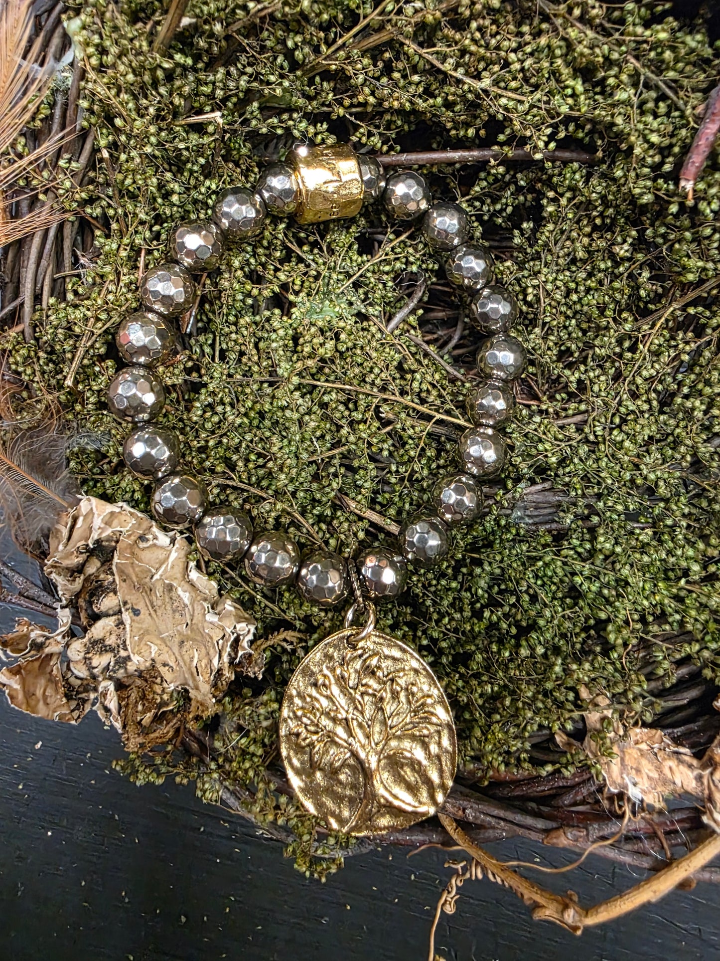 Pyrite Bracelet with Tree of Life Pendant