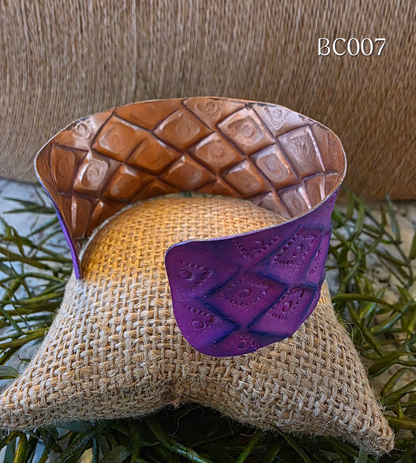Copper Violet Patina Cuff Bracelet BC007