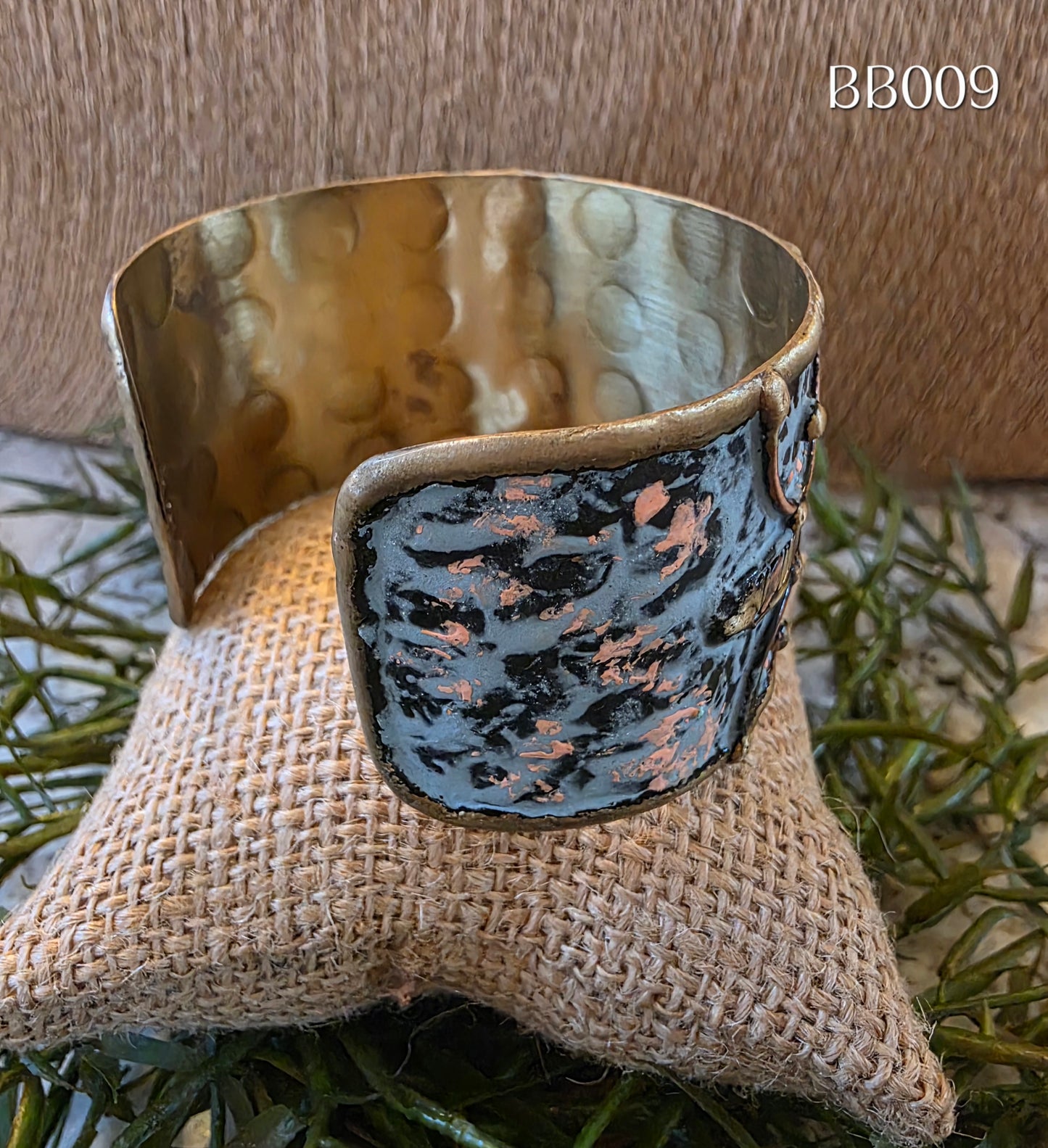Brass Blue/Pink/Black Patina Cuff Bracelet BB009