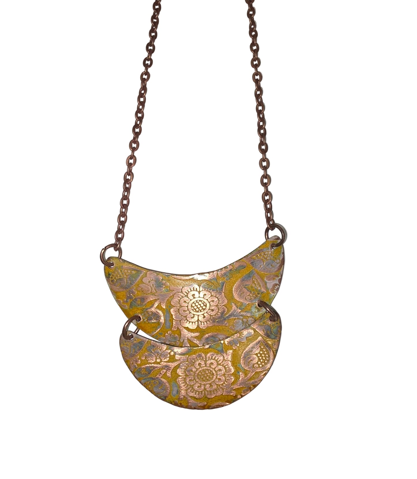 Copper Patina Yellow Floral Necklace NP262