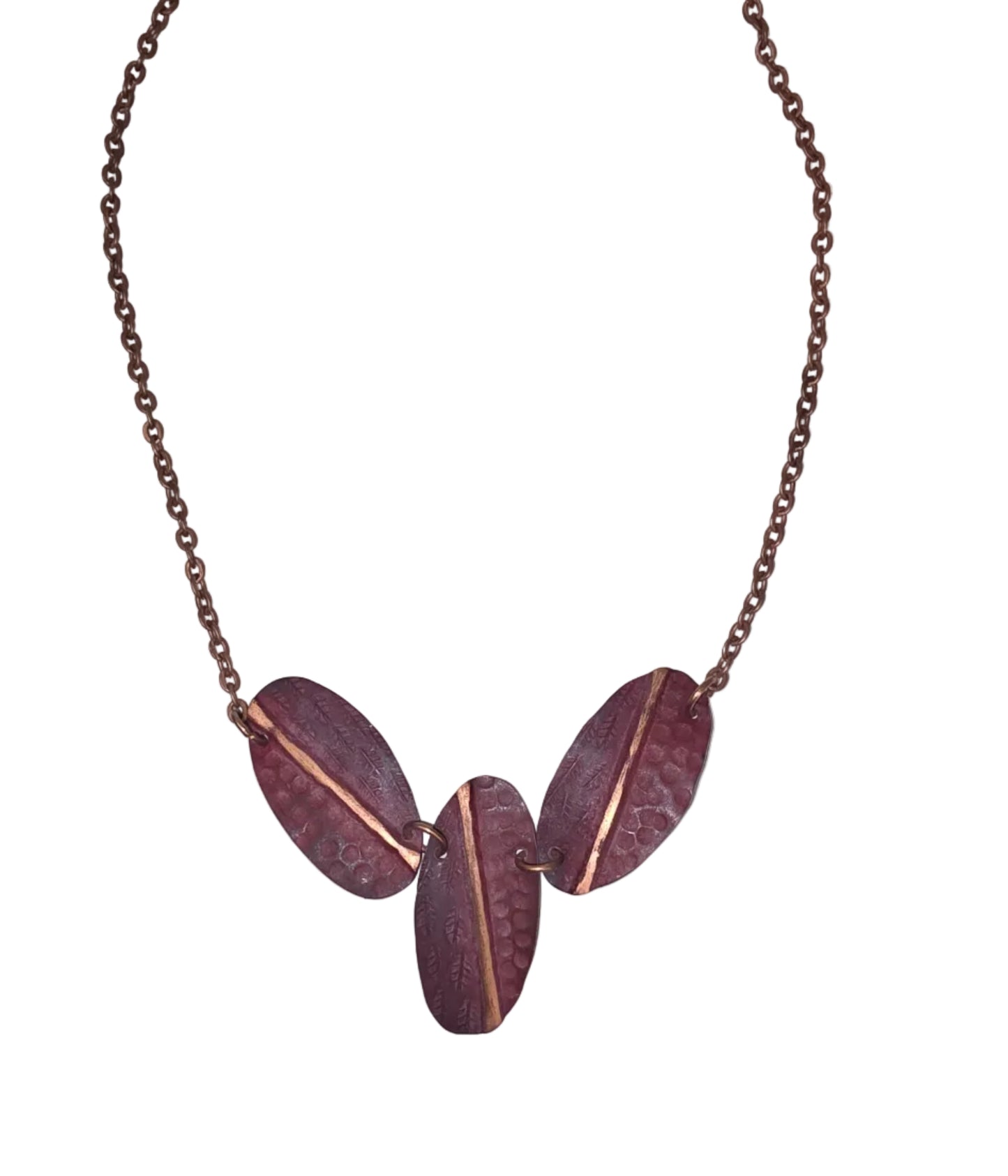 Copper Patina 3 Magenta Feather Necklace NP210