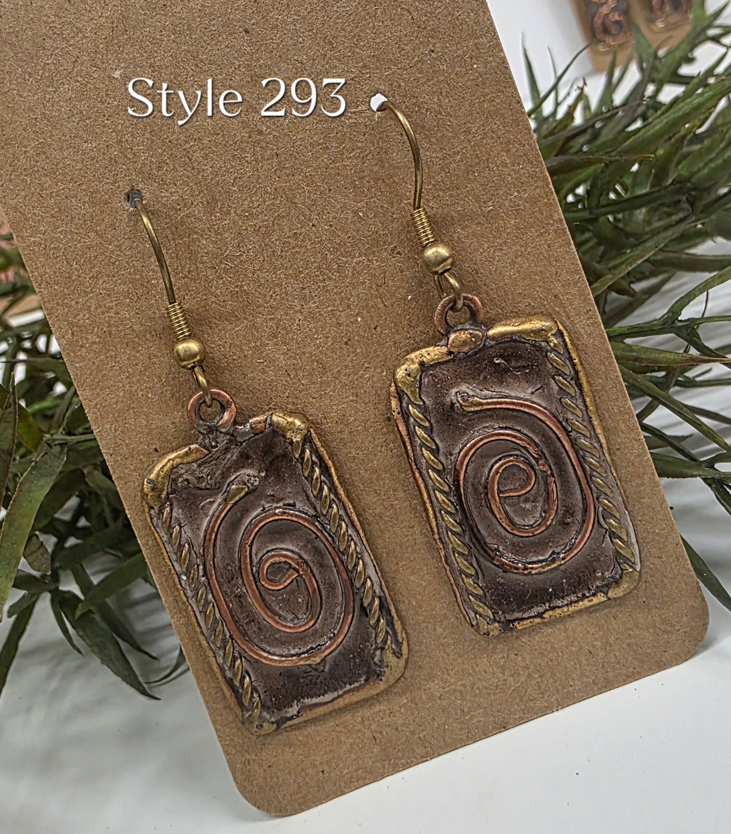 Brass Patina Mauve Swirl Earrings EP293