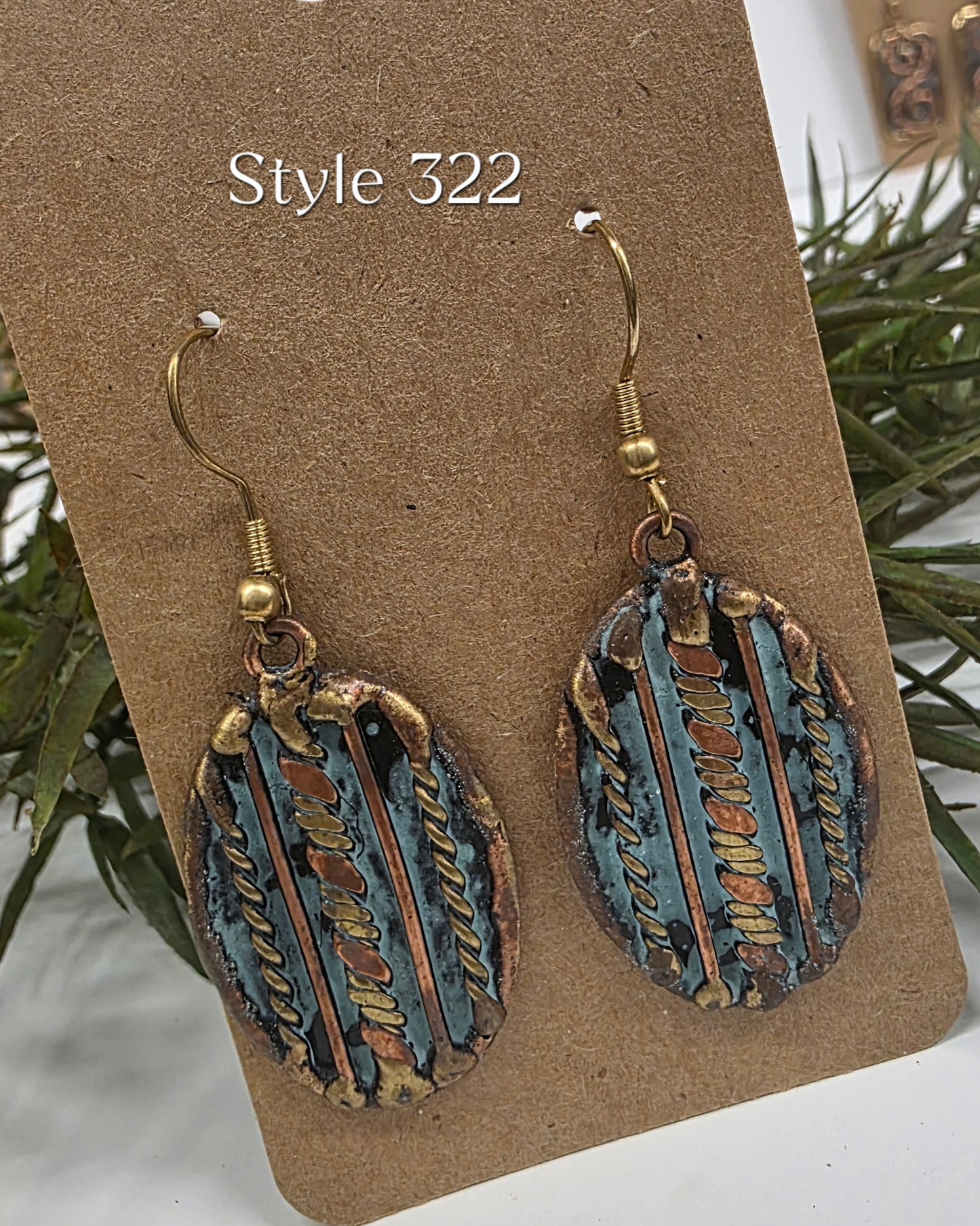 Brass Blue Patina Stripe Earrings EP322
