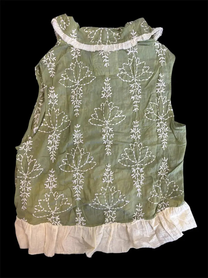 Green Embroidered Ruffle Vest - A Rare Bird