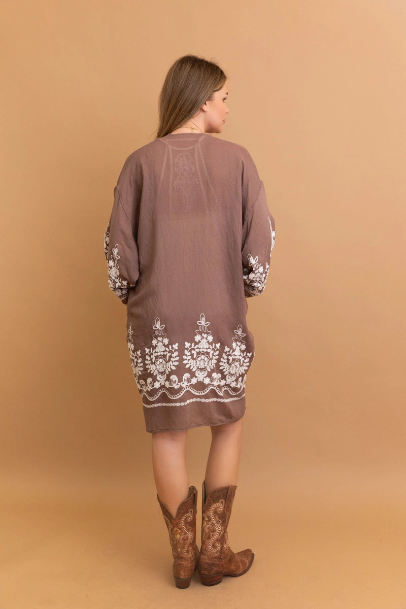 Floral Vine Lightweight Kimono - Cocoa