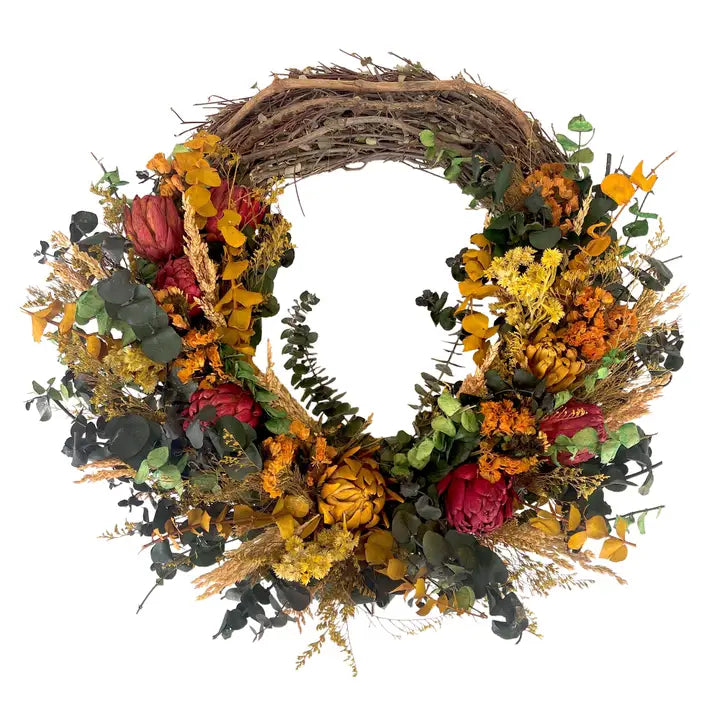 100% Natural Floral Artichoke Autumn Wreath - Made to Order