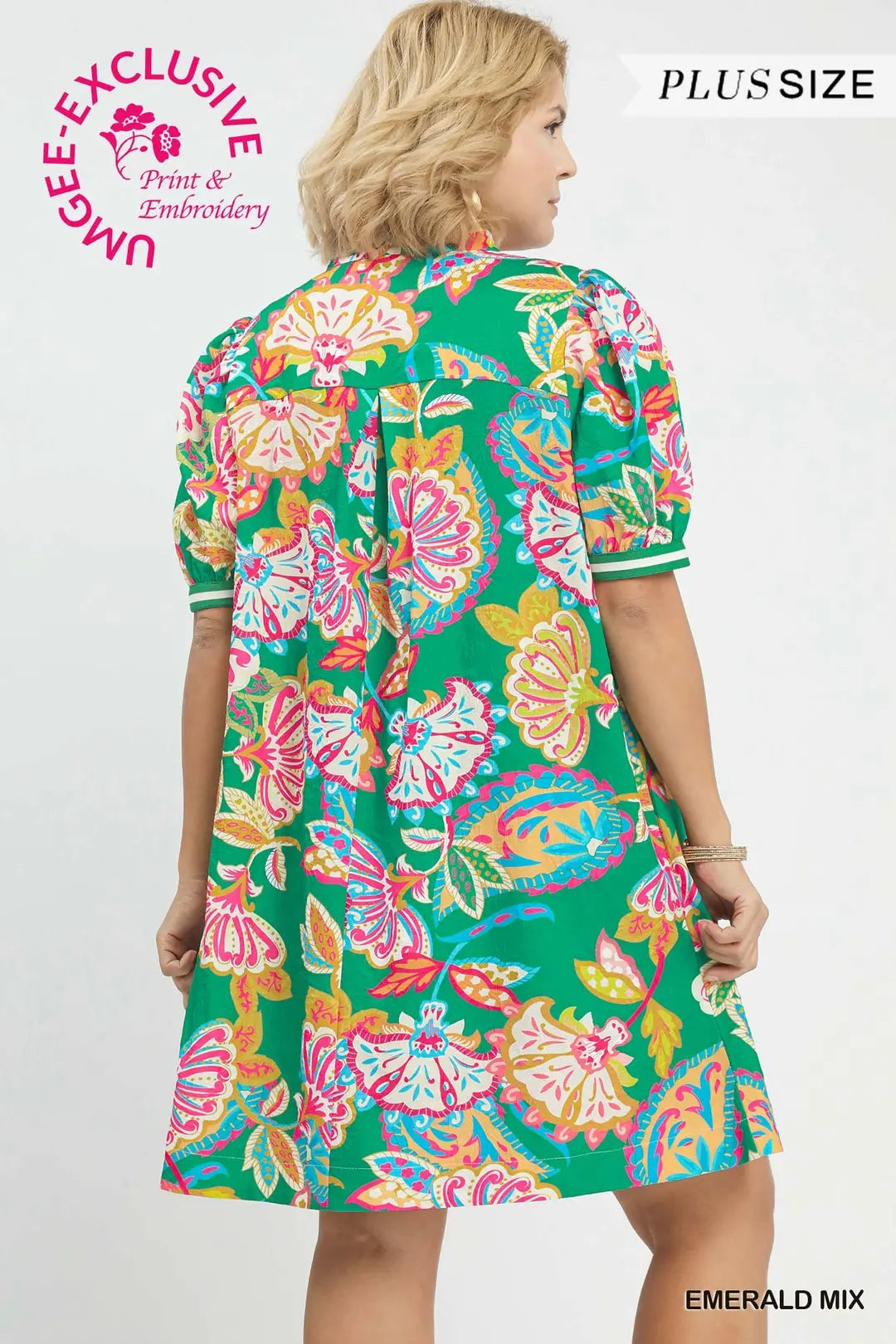 Jacquard Paisley Print Puff Sleeve Tunic Dress (Plus) - umGee USA