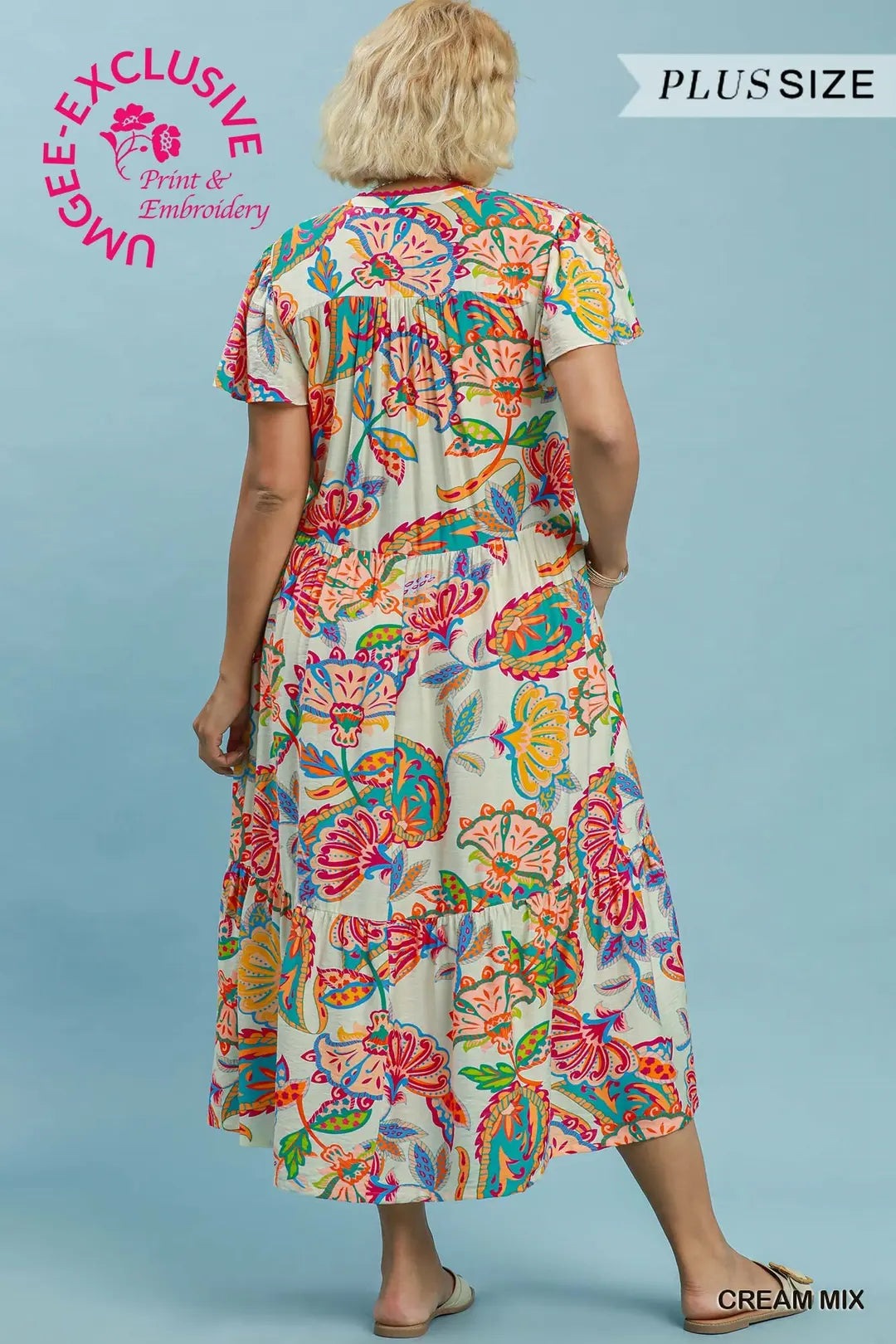 Mix Boho Floral Tiered Midi Dress (Plus) - umGee USA