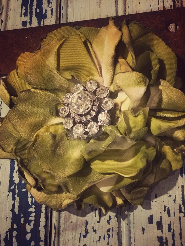 Olive - Fabric Hand Cut Floral Brooch / Pin