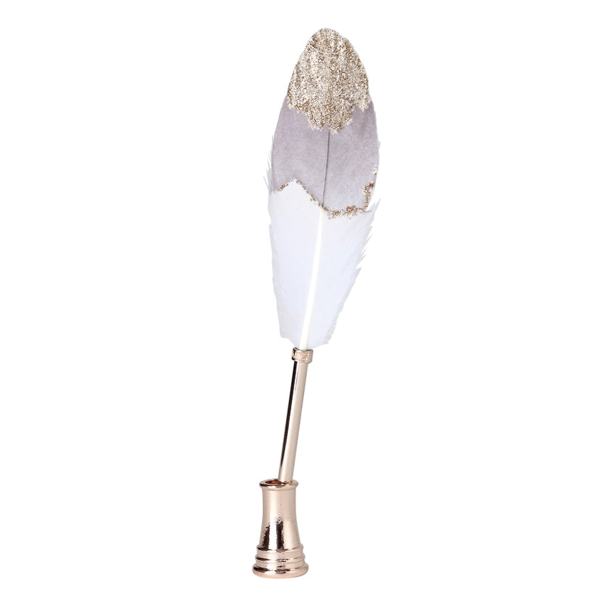 Grey & Gold Feather Quill Pen Set