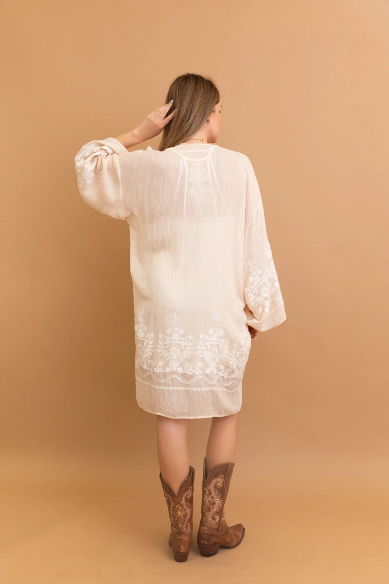 Floral Vine Lightweight Kimono - Cream