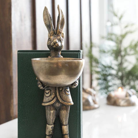 Eric the Hare Stand with Dish - Authentic E&E Eloise Collection Bronzed Aluminum Bust