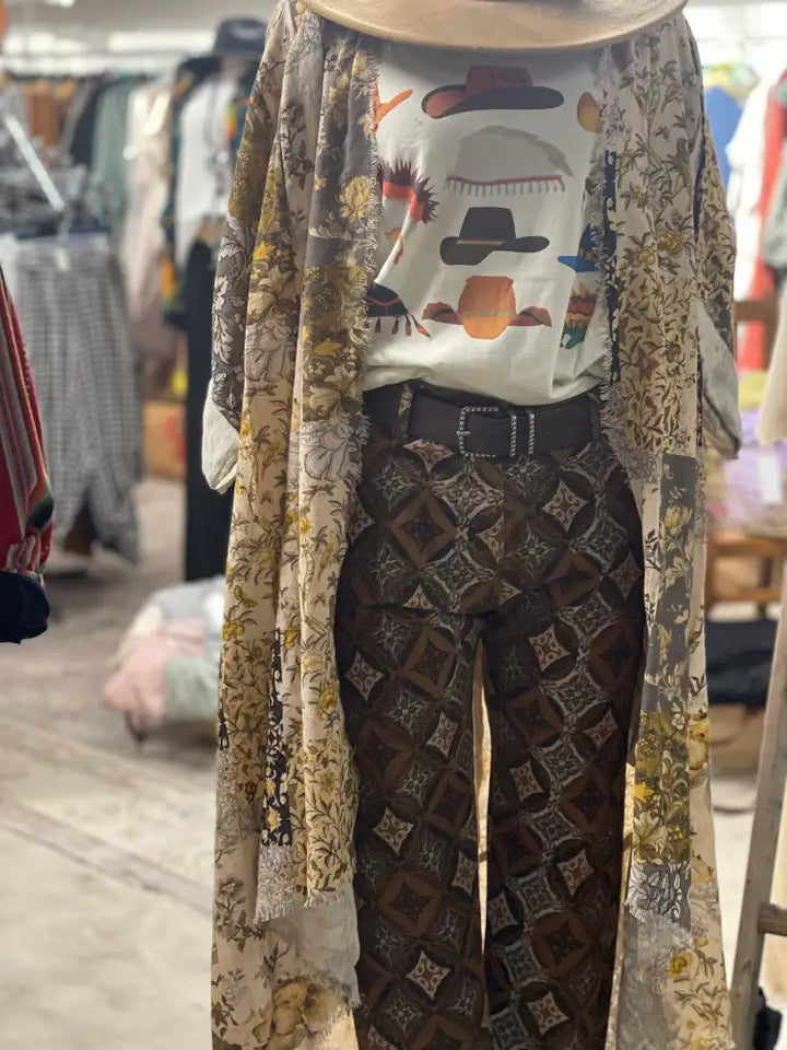 Patchwork Print Linen Duster O/S