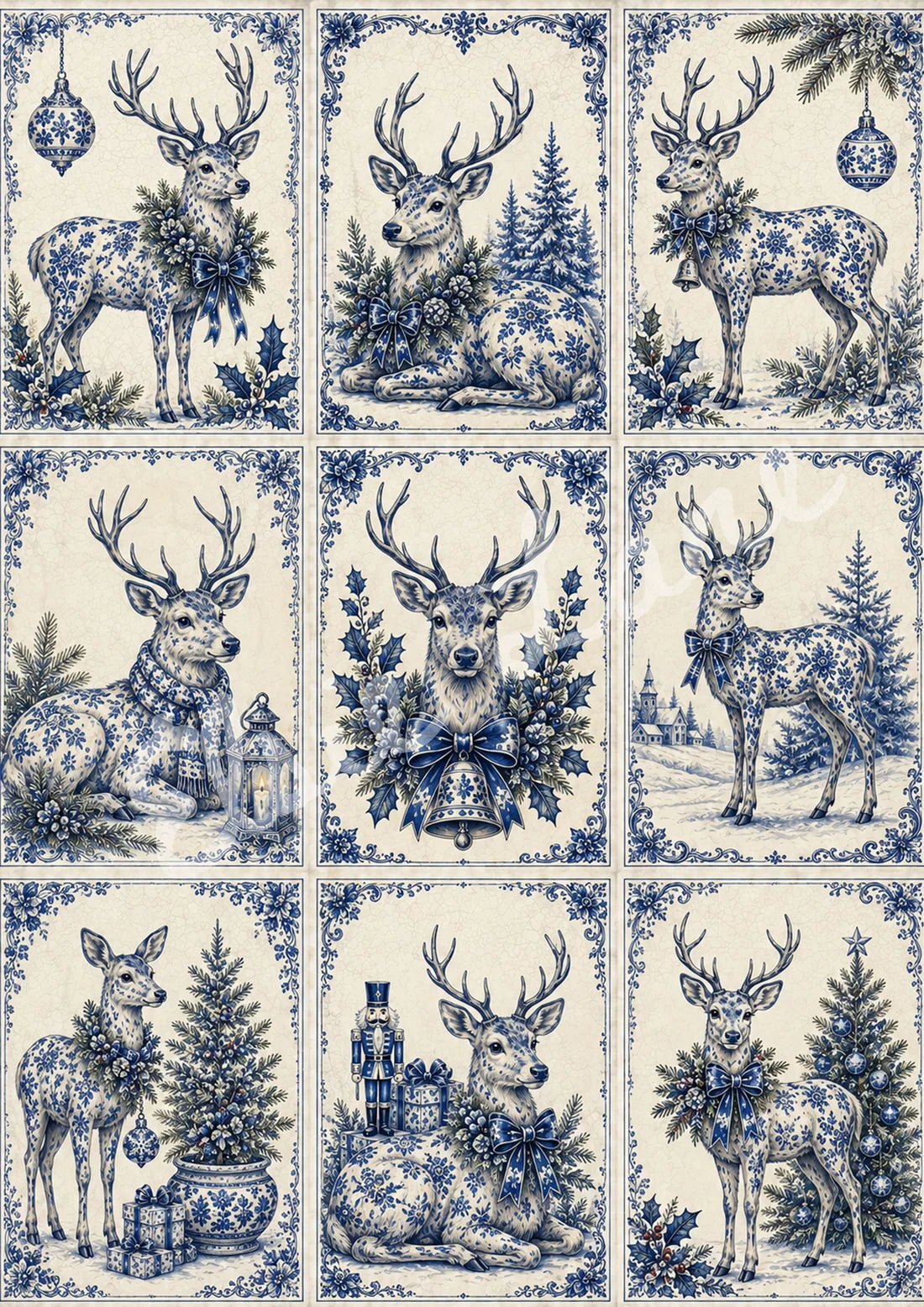 Blue Christmas Nine EL006 - A4 8.3 x 11.7 - Elsie Lane