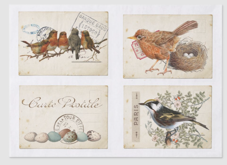 Carte Postale French Bird Nest and Eggs Blocks 10" x 14" - Decoupage Tissue Paper