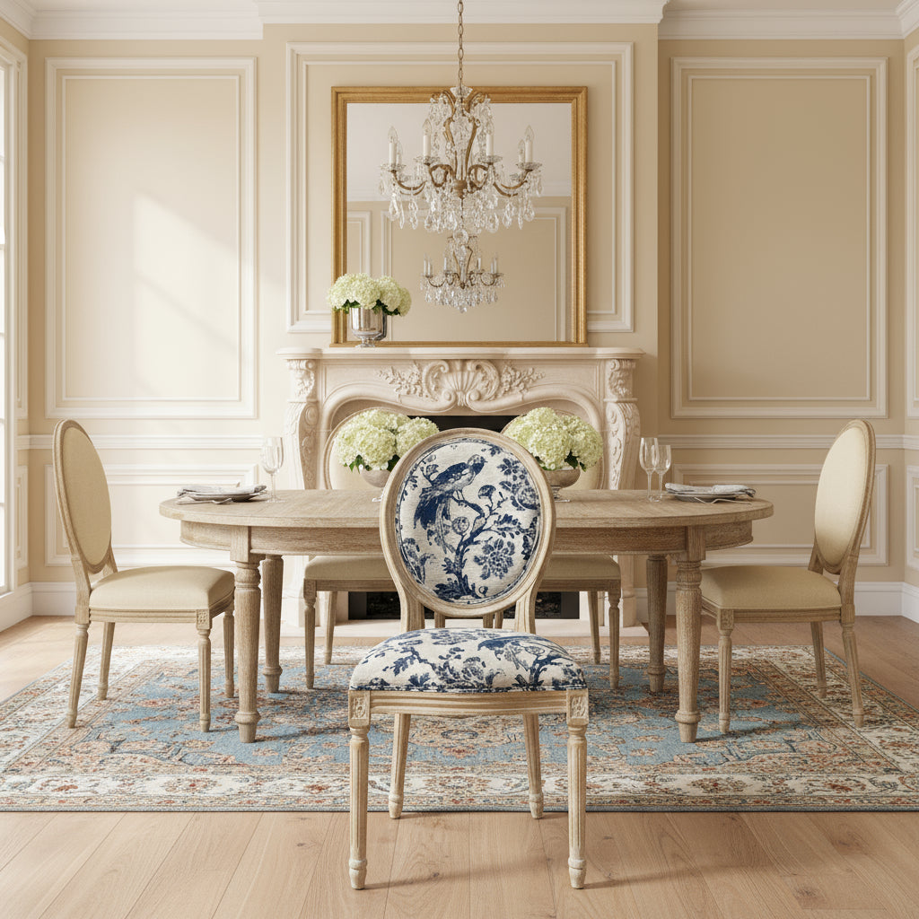 Blue Fowl & Fruit Jacquard Chair - (𝐏𝐢𝐜𝐤-𝐔𝐩 𝐎𝐧𝐥𝐲)