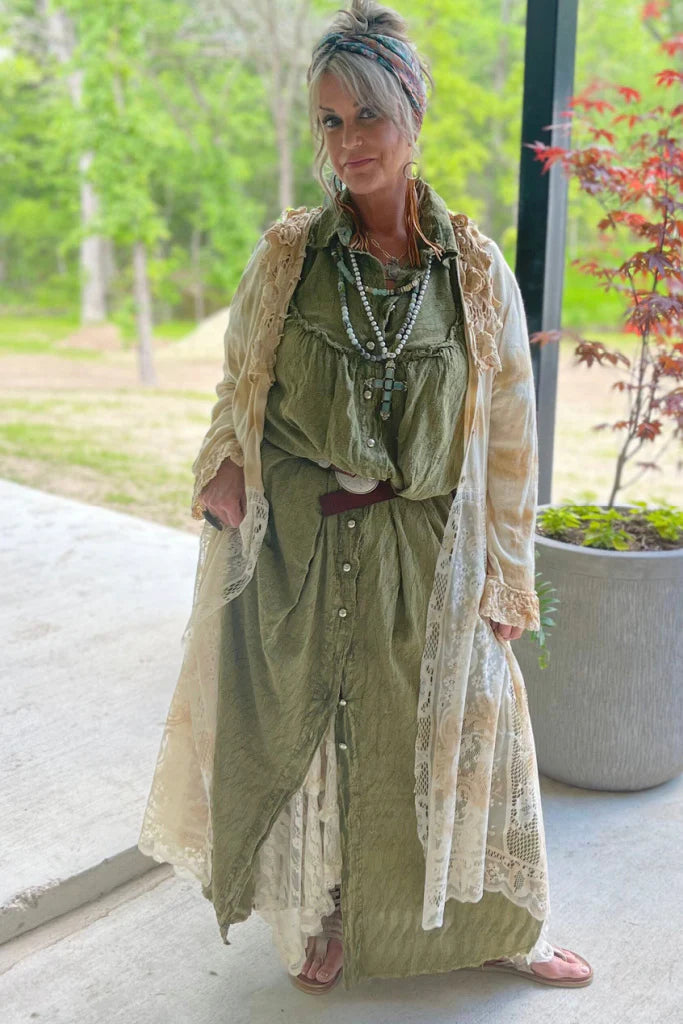 Evening Waves Duster / Dress, Vintage Olive - Jaded Gypsy