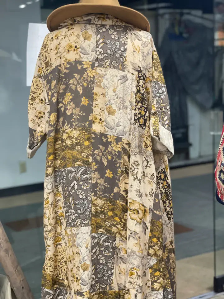 Patchwork Print Linen Duster O/S