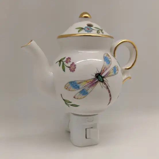 Dragonfly Teapot - Porcelain Nightlight 24K Gold Trim