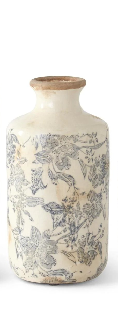 White & Gray Floral Ceramic Vase