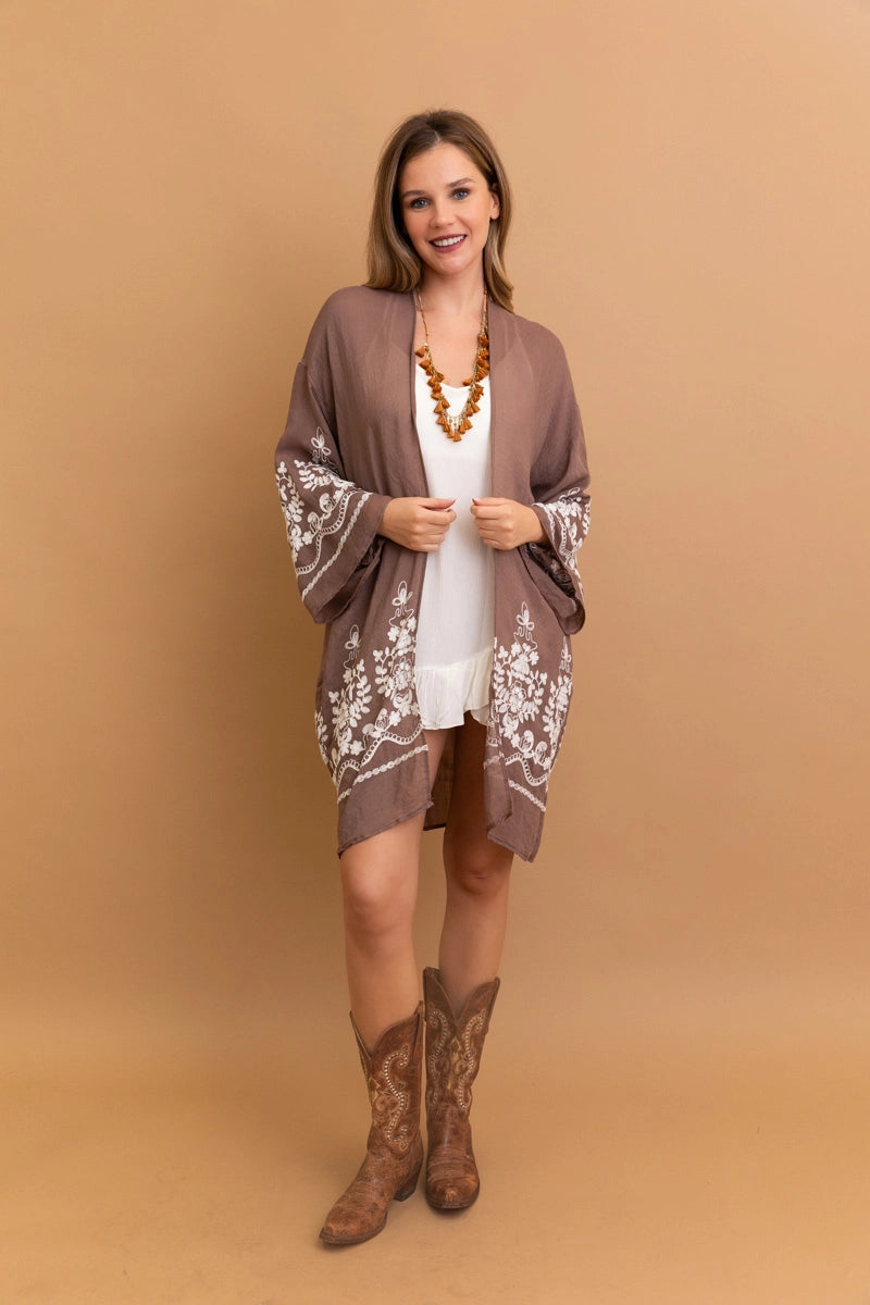 Floral Vine Lightweight Kimono - Cocoa