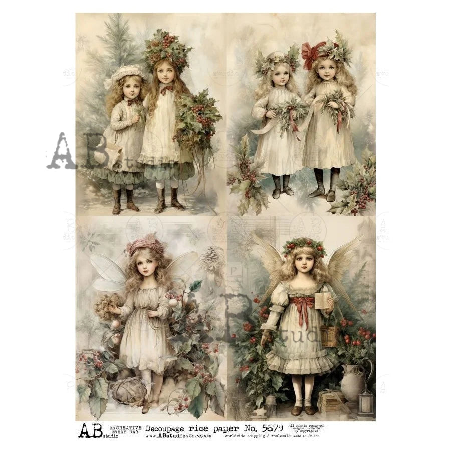 Vintage Winter Girl Cards 5679 - A4 8.3 x 11.7 Rice Paper by AB Studio