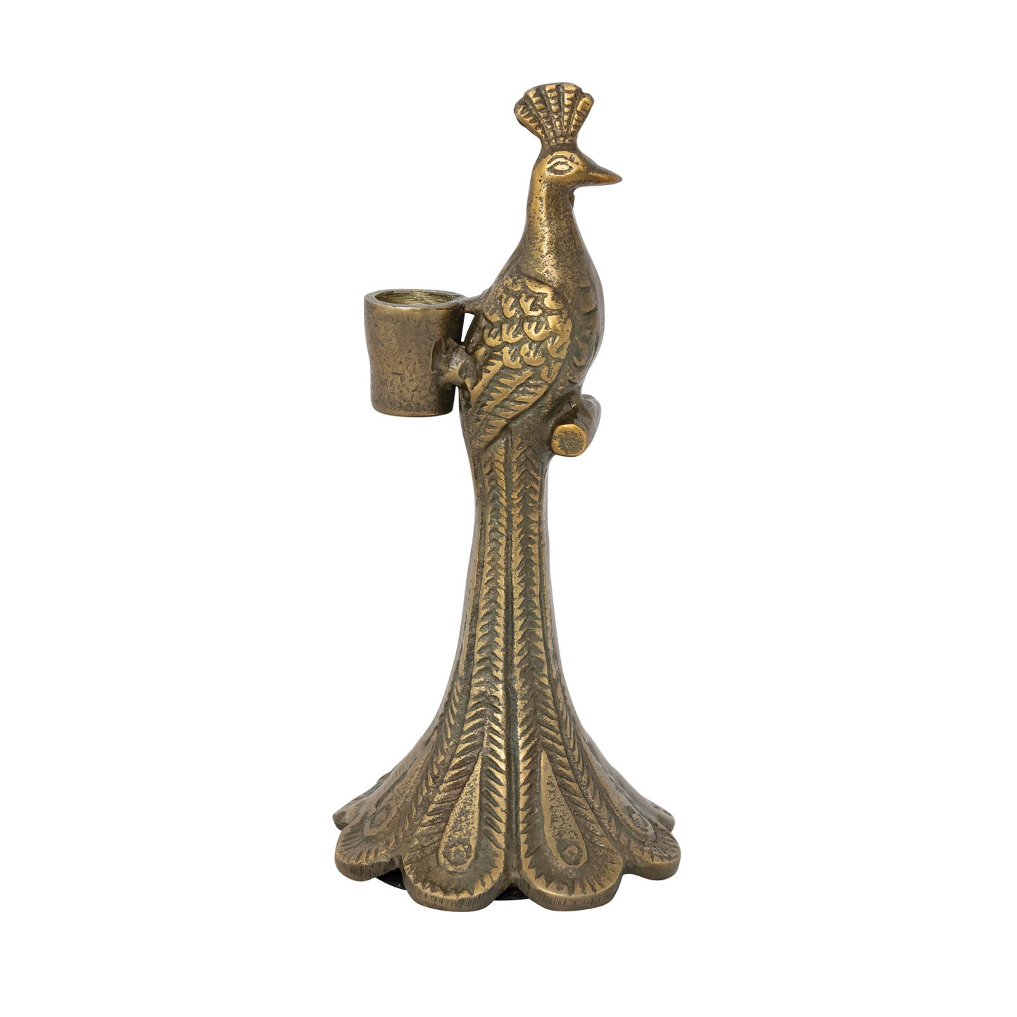 Peacock Shaped Taper Holder Bronzed Cast Aluminum