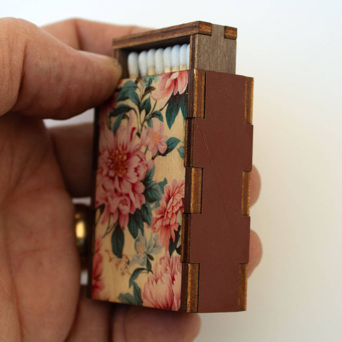 Flowers Pink Wooden Matchbox