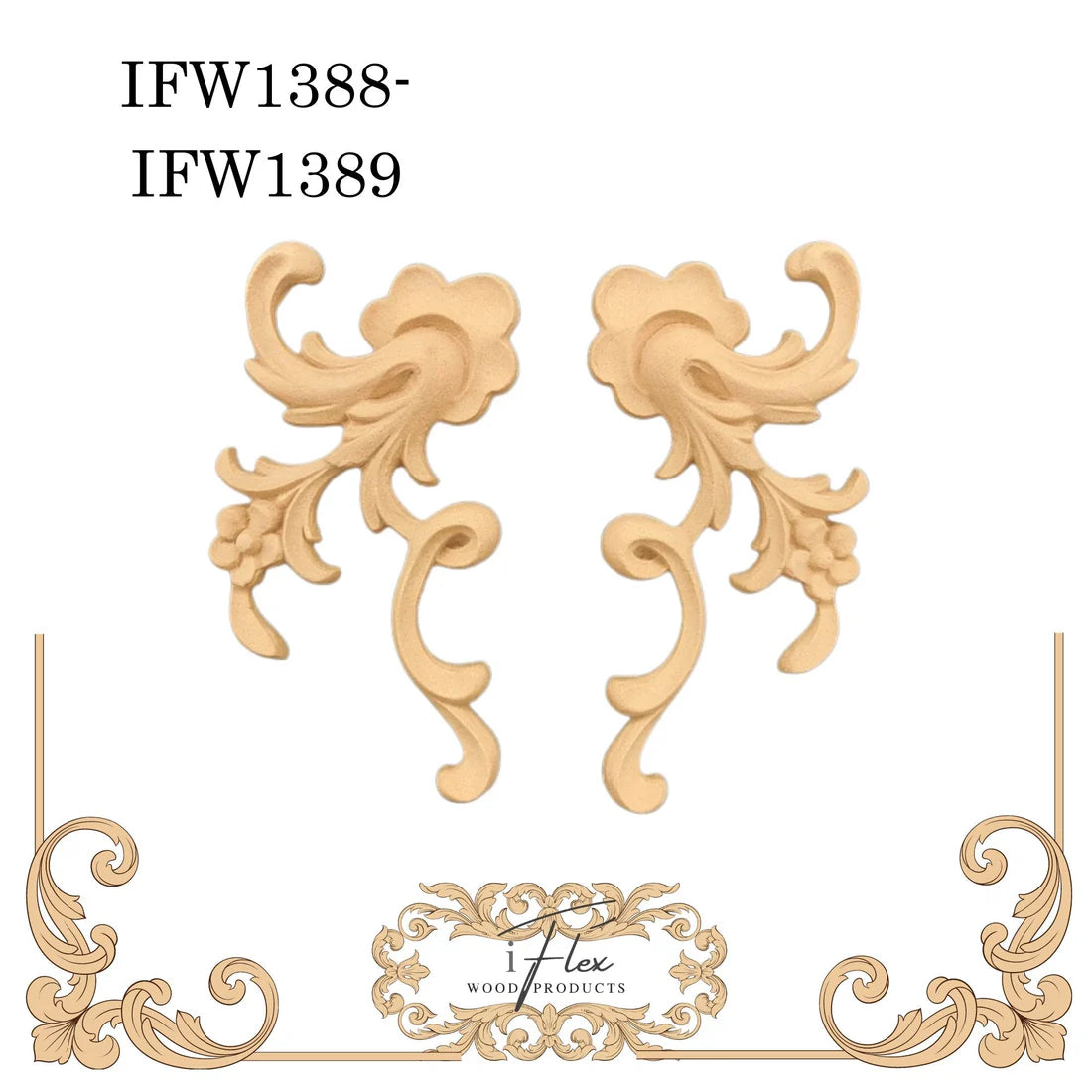 Floral Scroll Applique Pair 1388 - iFlex Heat Bendable Embellishment