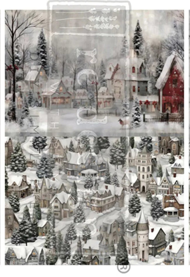 Silent Night Snow Village - B, 11.7"x 16.5" A3 - Decoupage Fiber Paper