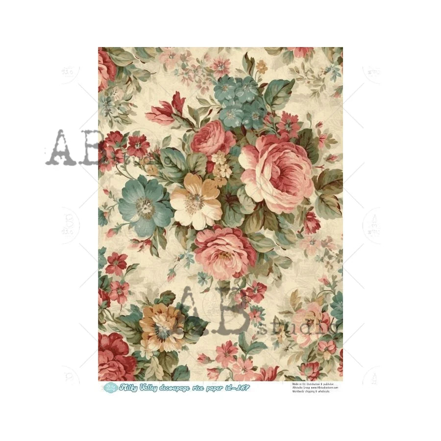 Neutral Flowers ID167 - A4 8.3 x 11.7 Rice Paper by AB Studio