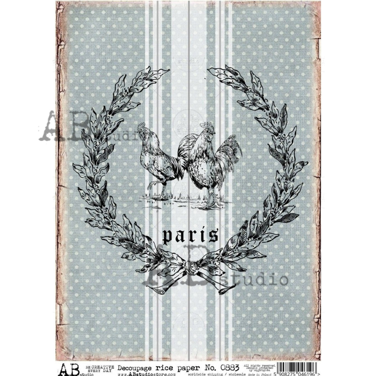 Farmhouse Paris Chicken Grain Sack 0883 - A4 8.3 x 11.7 Rice Paper by AB Studio