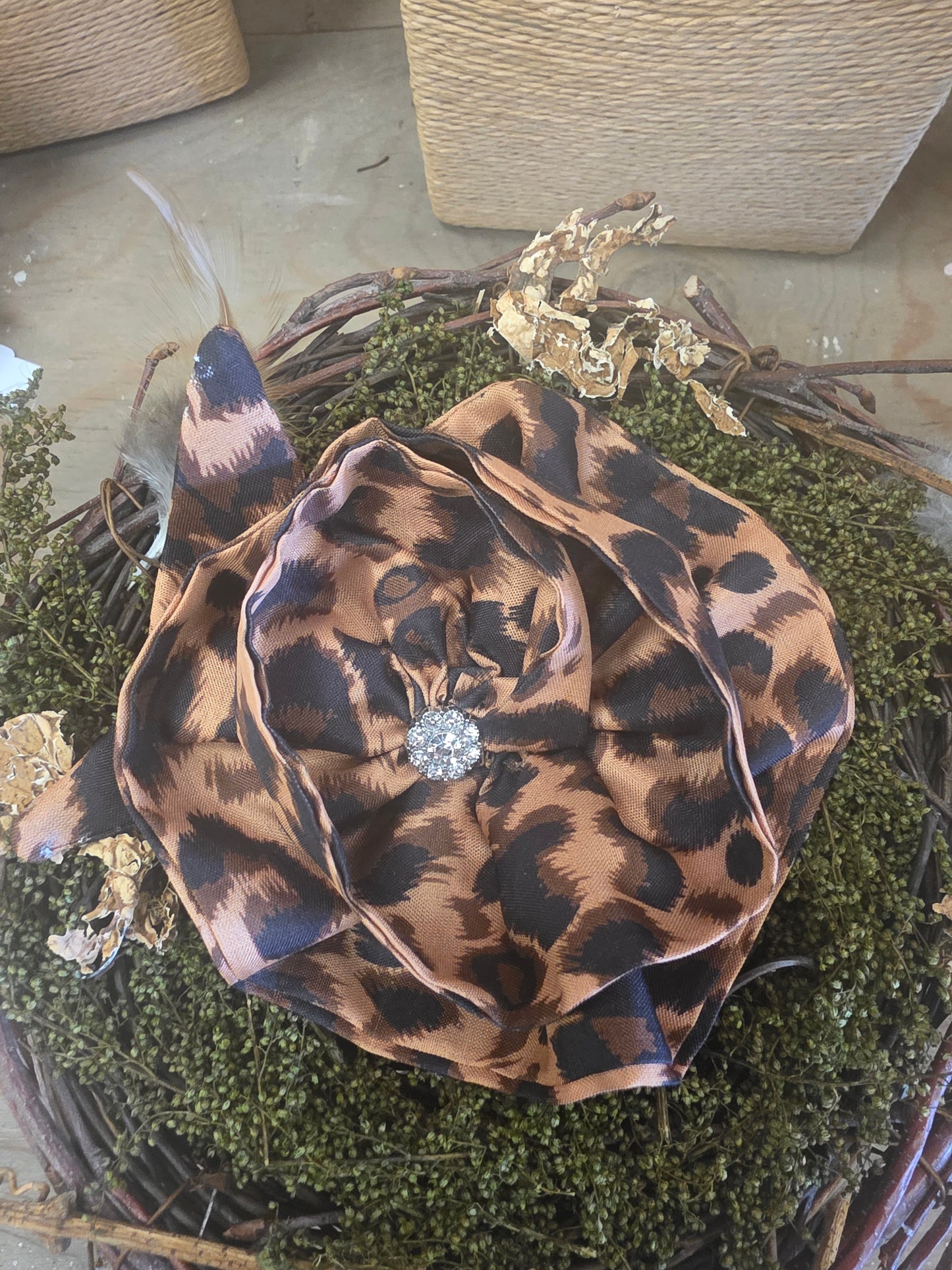 Brown Leopard - Fabric Hand Cut Floral Brooch / Pin