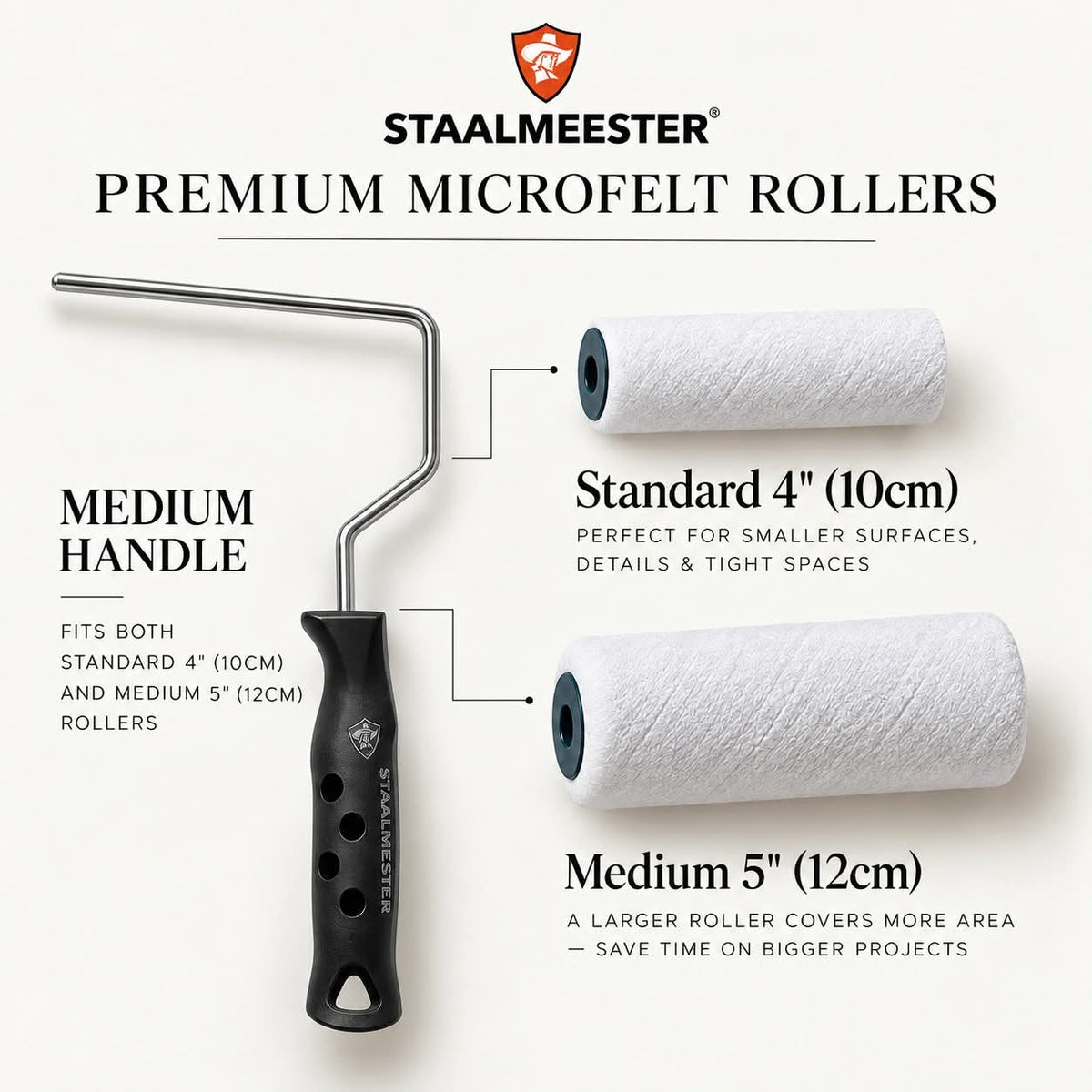 Microfelt High Quality Mini-Rollers 10pk MR02 10cm (1.10.1606.10) by Staalmeester®
