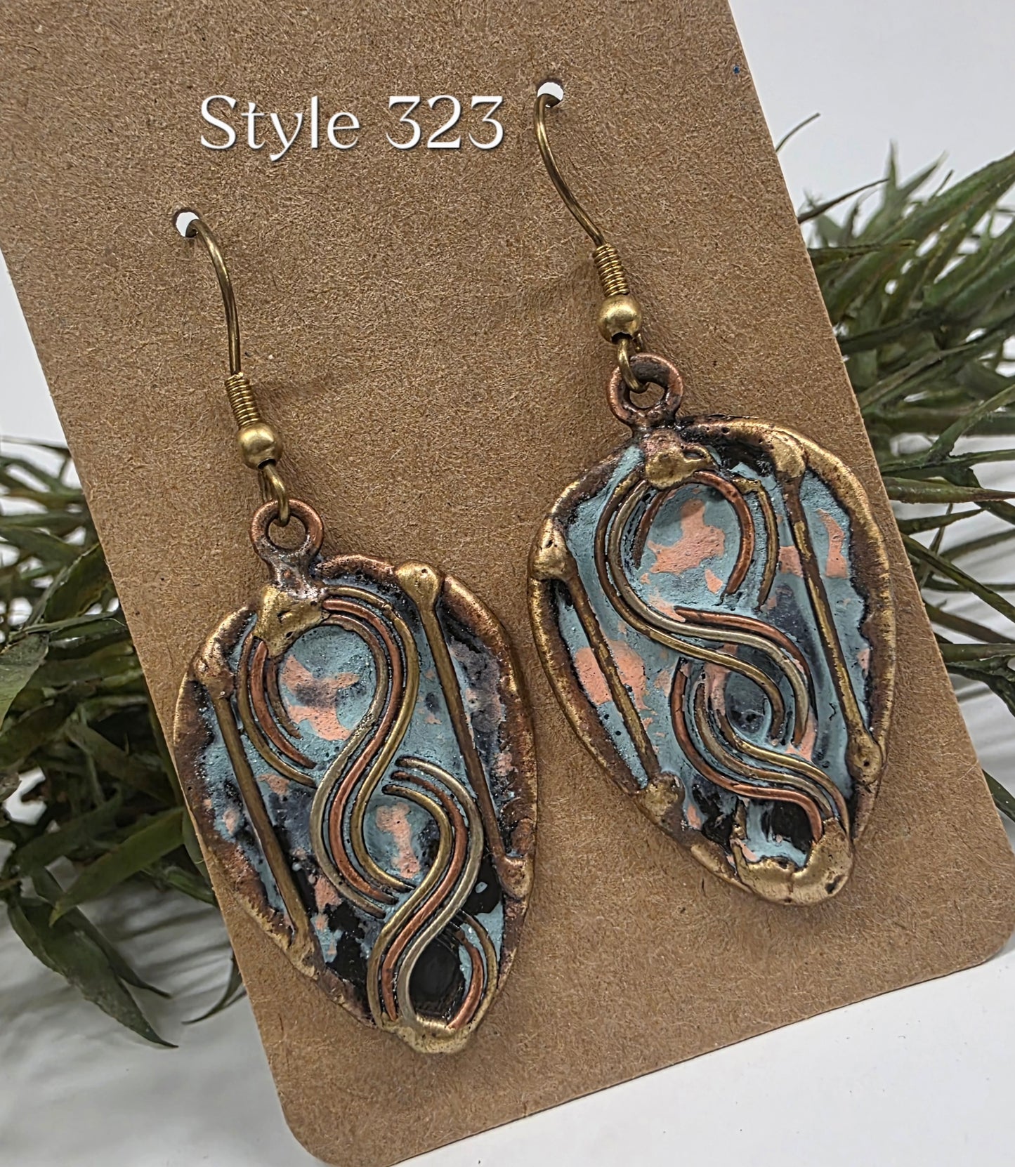 Brass Patina Blue Teardrop Earrings EP323