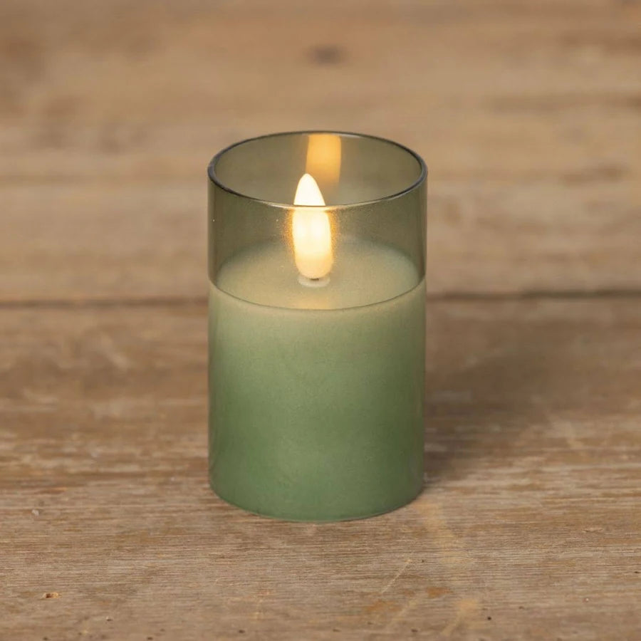 3" Pine Green Glass 3D Flame Candle
