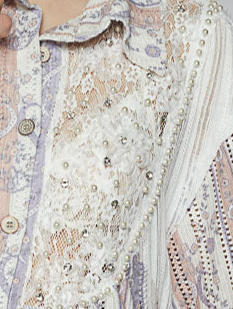 Floral Lace Eyelet Rhinestone Shacket - POL