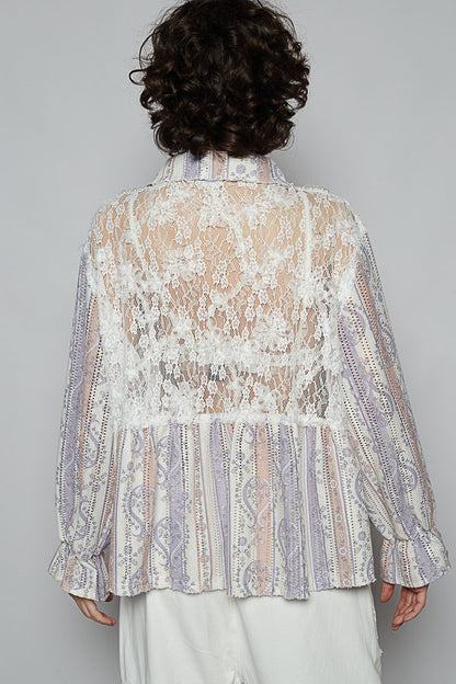Floral Lace Eyelet Rhinestone Shacket - POL
