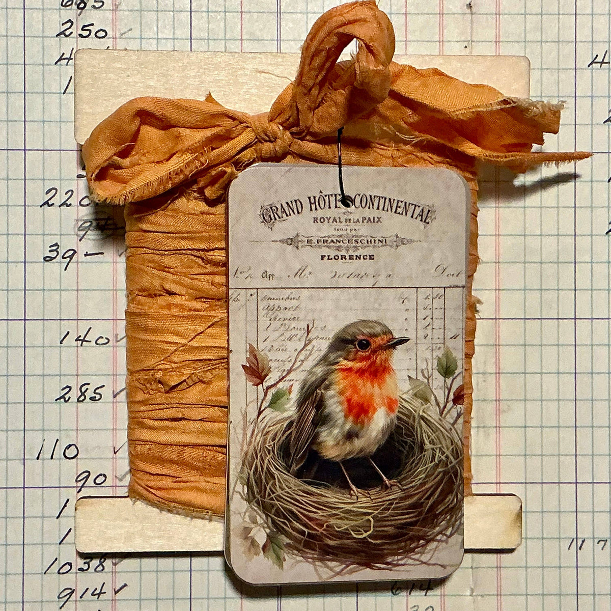 Mango Bird in Nest 6-Tag & Ribbon Set