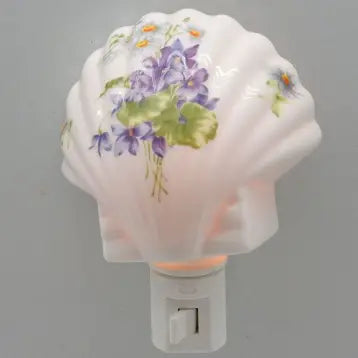 Purple Floral Seashell - Porcelain Nightlight 24K Gold Trim