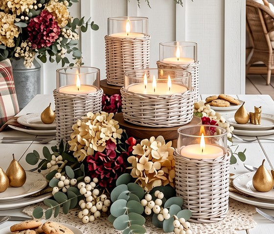 6" x 6.3" Woven Wicker Glass 3 Wick 3D Flame Candle