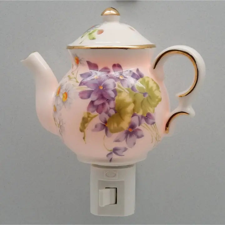 Violet Teapot - Porcelain Nightlight 24K Gold Trim