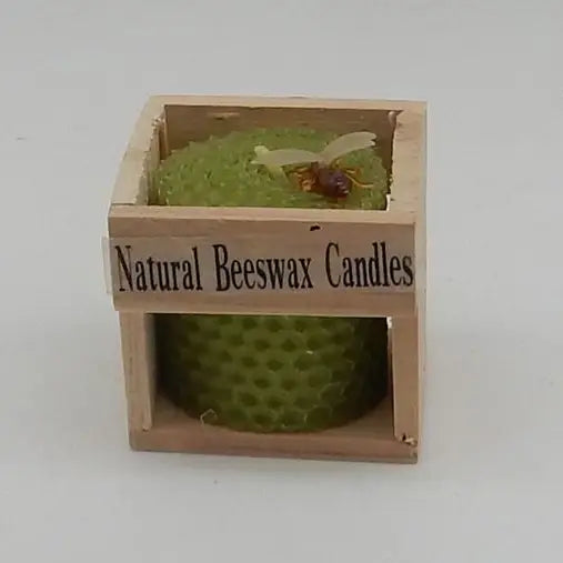 Natural Beeswax Candle 2.5'' GREEN with Wood Crate