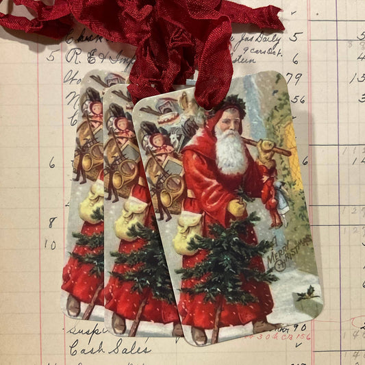 Red Santa Tree 3pk Tag & Ribbon Set
