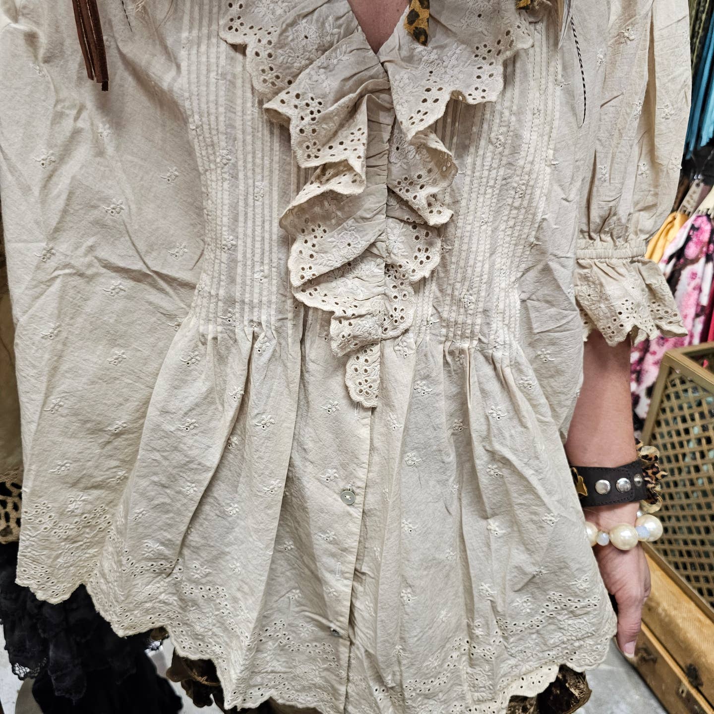 Eyelet Linen Cream Top OS - A Rare Bird