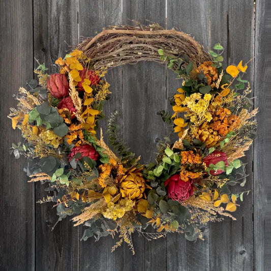 100% Natural Floral Artichoke Autumn Wreath - Made to Order