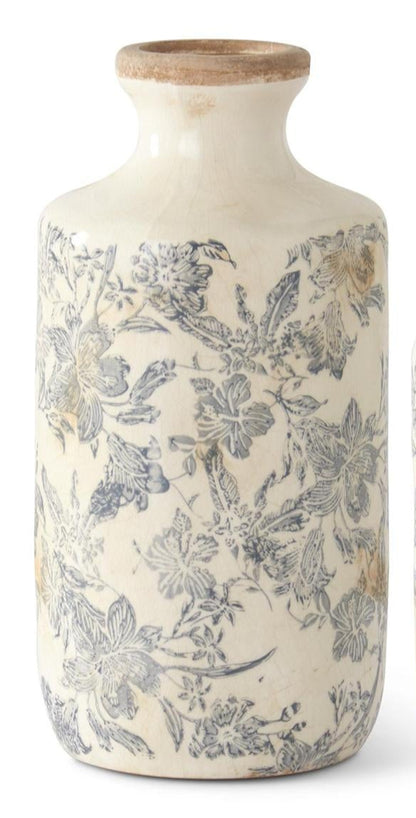 White & Gray Floral Ceramic Vase