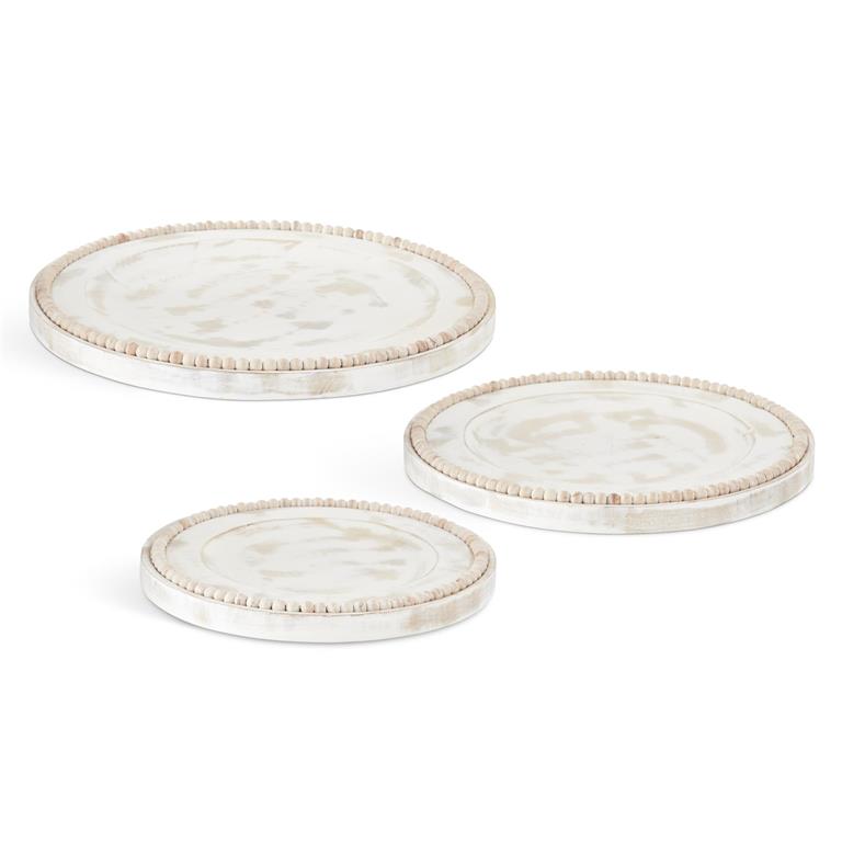 Whitewashed Wood Bead Trimmed Trays, Nesting Set of 3