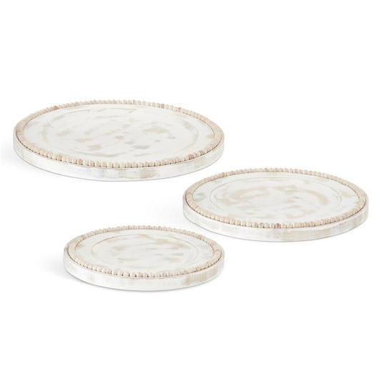 Whitewashed Wood Bead Trimmed Trays, Nesting Set of 3